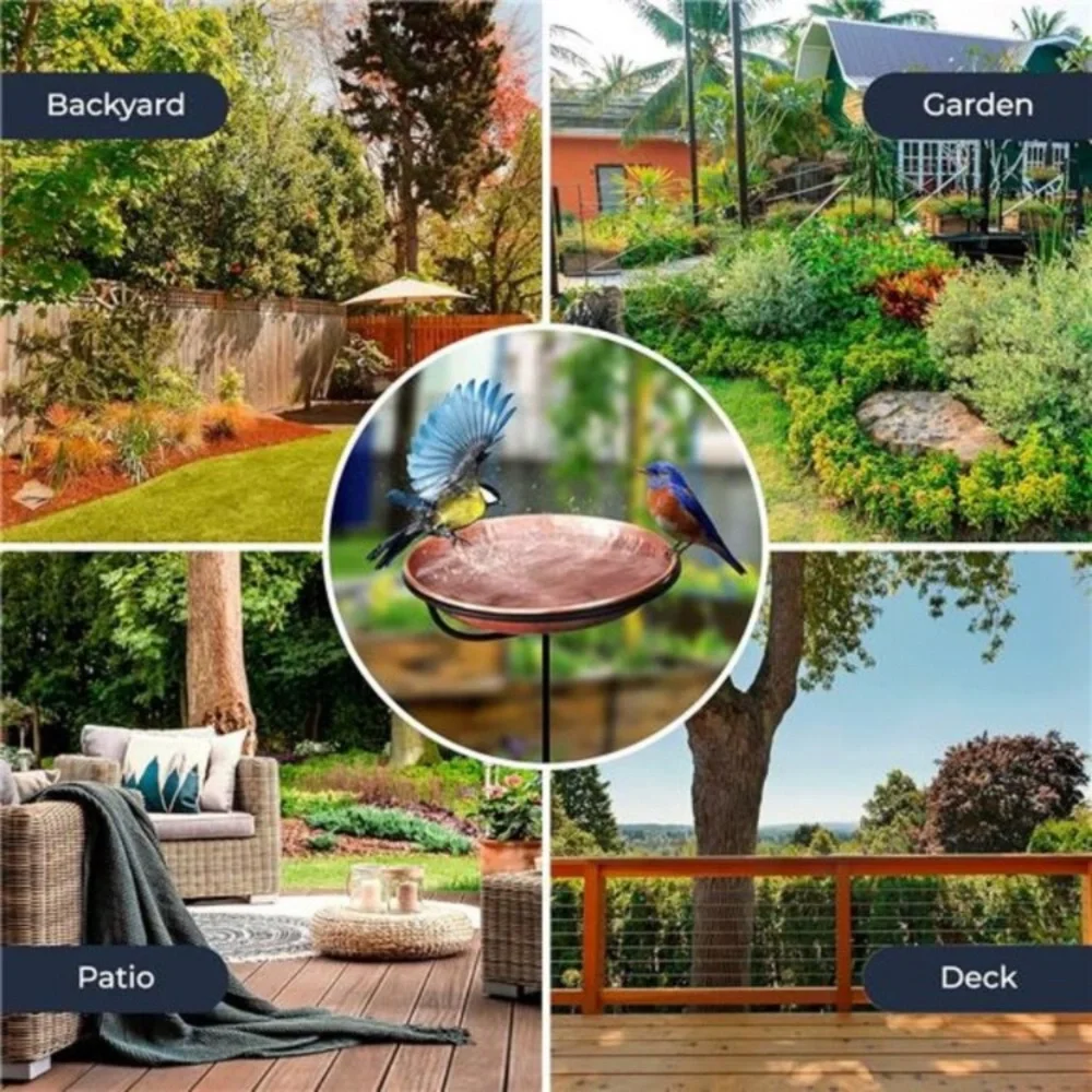 Hand Hammered Pure Copper Standing BirdBath Feeder Bowl Detachable Outdoor Decor